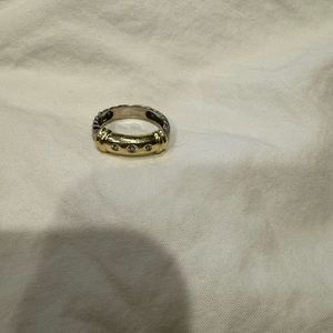 Late 90s David Yurman silver and gold ring with diamonds.